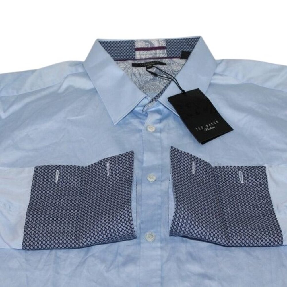 NWT Ted Baker London 17.5 Blue French Cuff Paisley Collar Office Dress Shirt - Picture 4 of 8